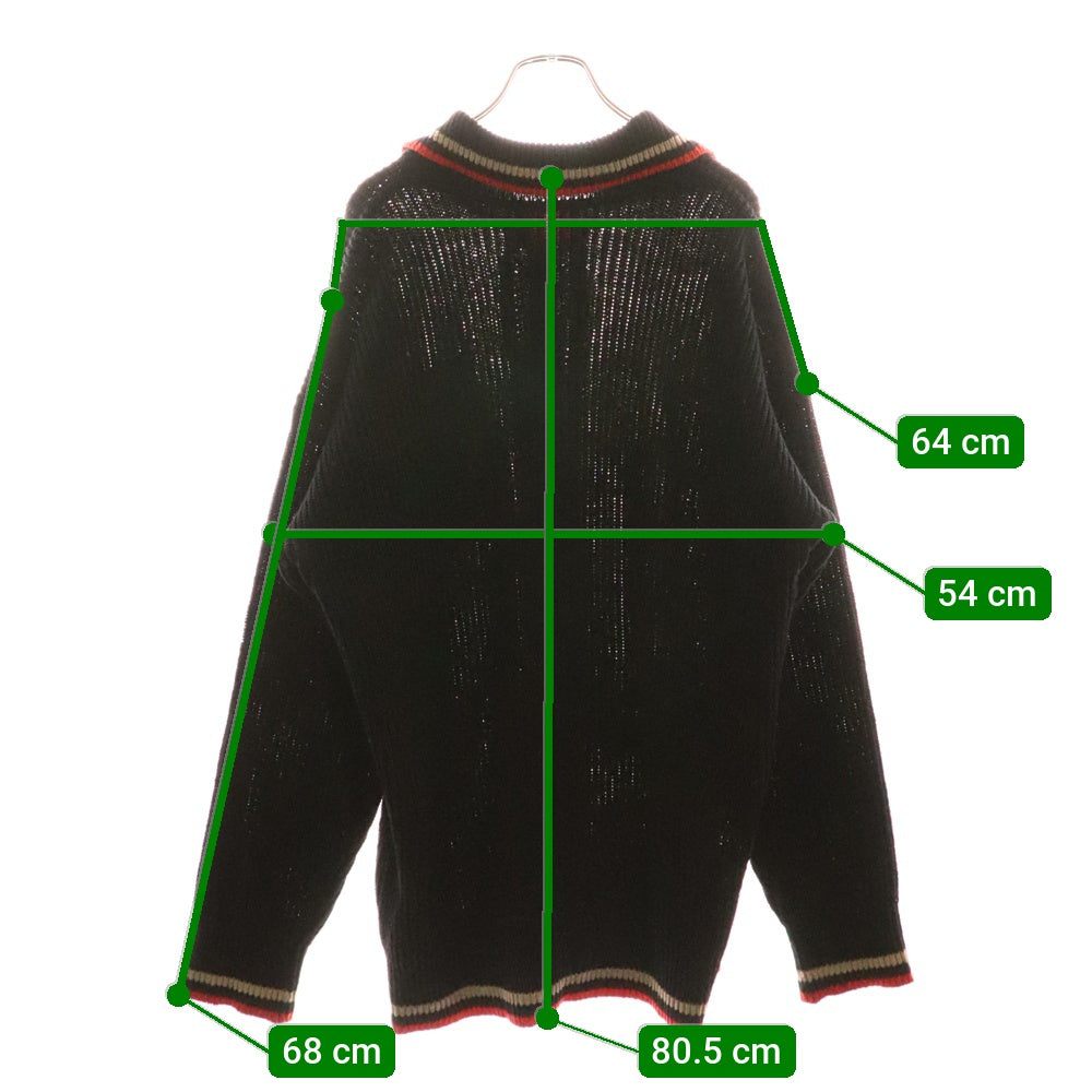 Vivienne Westwood Red Label(ヴィヴィアンウエストウッドレッドレーベル) 胸ロゴ刺繍 襟付 コットンニットカーディガン ブラック/レッド