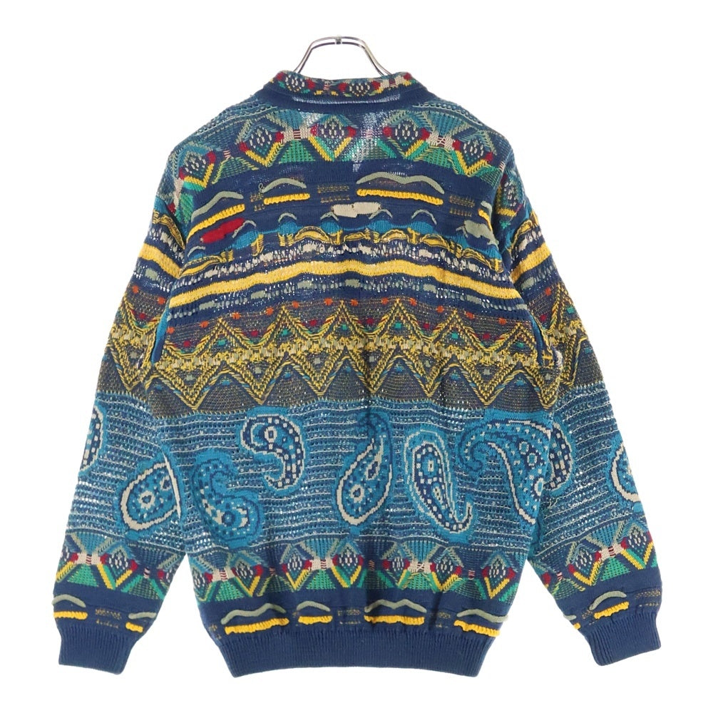 COOGI(クージー) 総柄 ロングスリーブ ニットポロシャツ マルチカラー