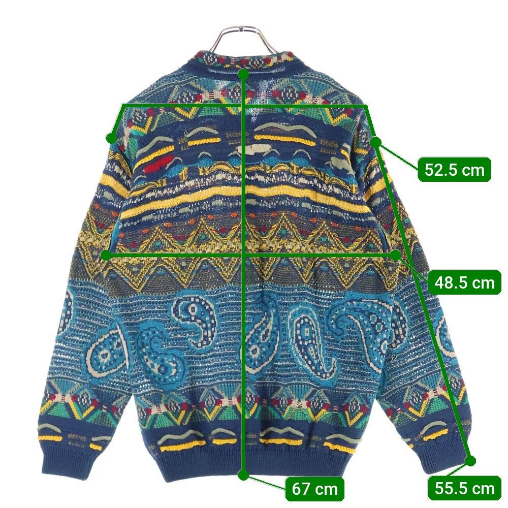 COOGI(クージー) 総柄 ロングスリーブ ニットポロシャツ マルチカラー