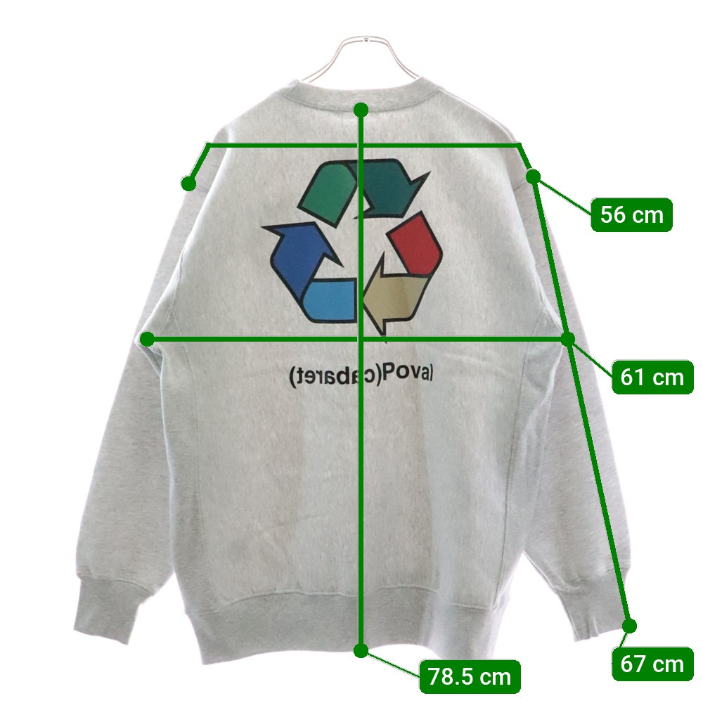 CABARET POVAL(キャバレーポバール) BEAUTY&YOUTH別注 R/L プリントスウェットトレーナー グレー