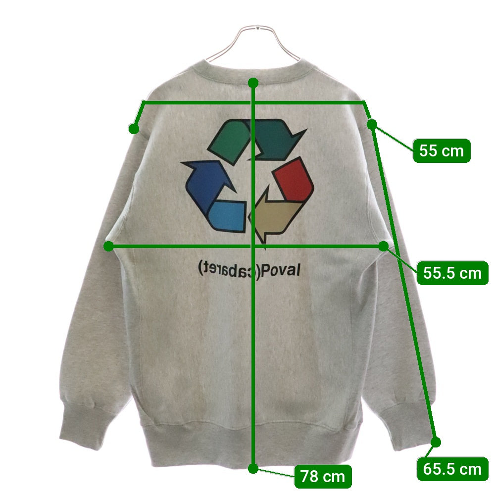 CABARET POVAL(キャバレーポバール) BEAUTY&YOUTH別注 R/L プリントスウェットトレーナー グレー