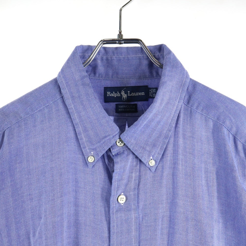 POLO RALPH LAUREN(ポロラルフローレン) 90S L/S REGULAR COLLAR HERRINGBONE SHIRT レギュラーカラー ロングスリーブ ヘリンボーン 長袖シャツ ブルー