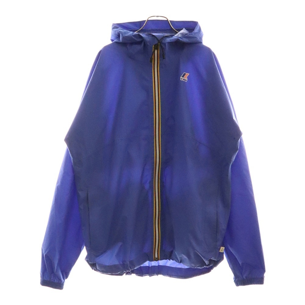 NO BRAND(ノーブランド) K-WAY ケーウェイ 胸ロゴデザイン フーデッド ジップアップ フーデッド ナイロンジャケット ブルー K111NIW