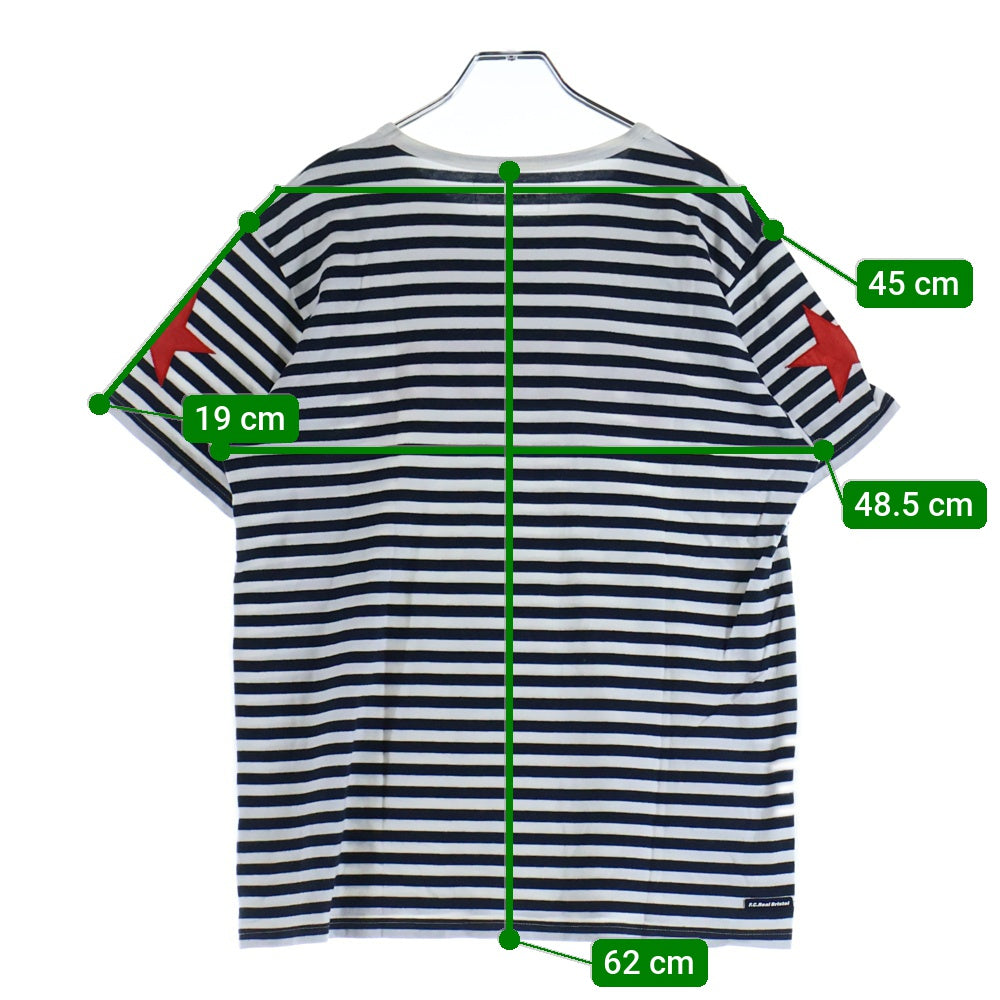 F.C.R.B./F.C.Real Bristol/FCRB(エフシーアールビー/エフシーレアルブリストル) ワッペンロゴデザイン ボーダー クルーネックカットソー 半袖Tシャツ ネイビー/ホワイト FCRB-145007