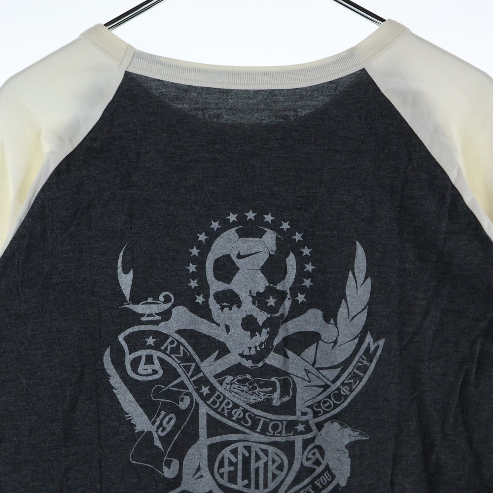 F.C.R.B./F.C.Real Bristol/FCRB(エフシーアールビー/エフシーレアルブリストル) ロゴプリント ラグラン ロングスリーブカットソー 七分丈 Tシャツ ホワイト/グレー 319031