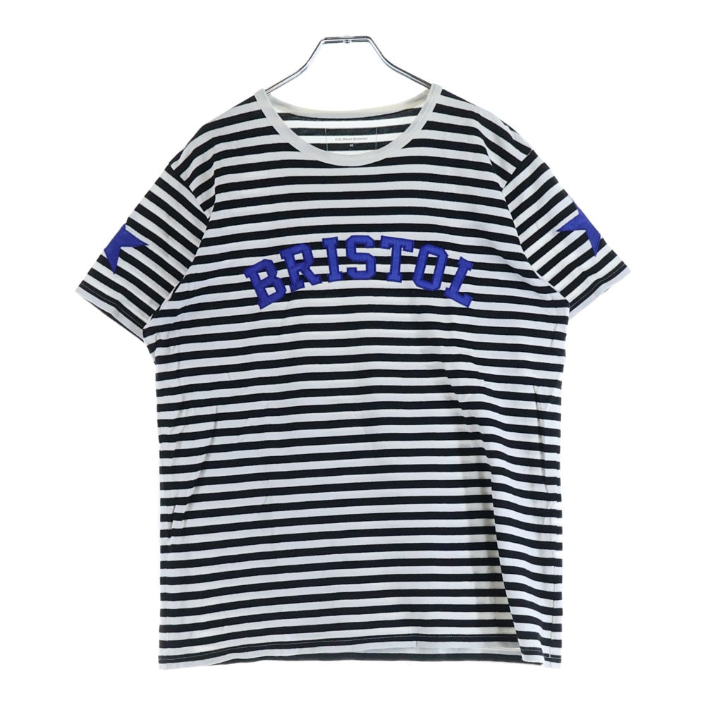 F.C.R.B./F.C.Real Bristol/FCRB(エフシーアールビー/エフシーレアルブリストル) ワッペンロゴデザイン ボーダー クルーネックカットソー 半袖Tシャツ ブラック/ホワイト FCRB-145007