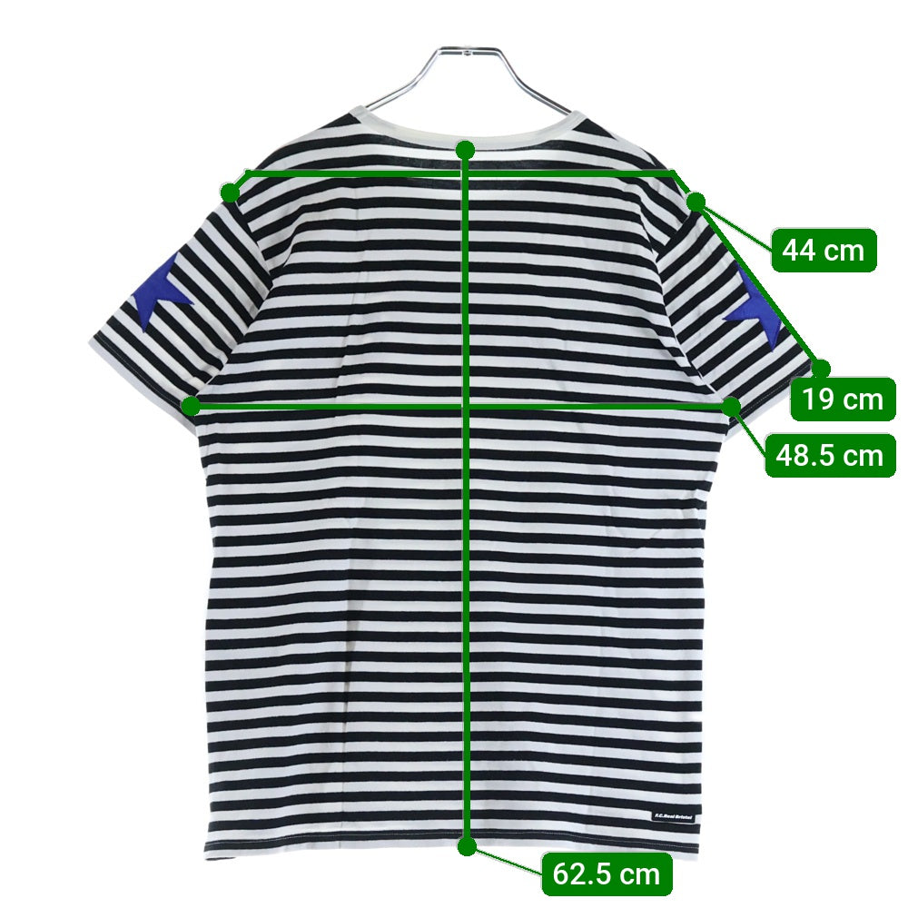 F.C.R.B./F.C.Real Bristol/FCRB(エフシーアールビー/エフシーレアルブリストル) ワッペンロゴデザイン ボーダー クルーネックカットソー 半袖Tシャツ ブラック/ホワイト FCRB-145007