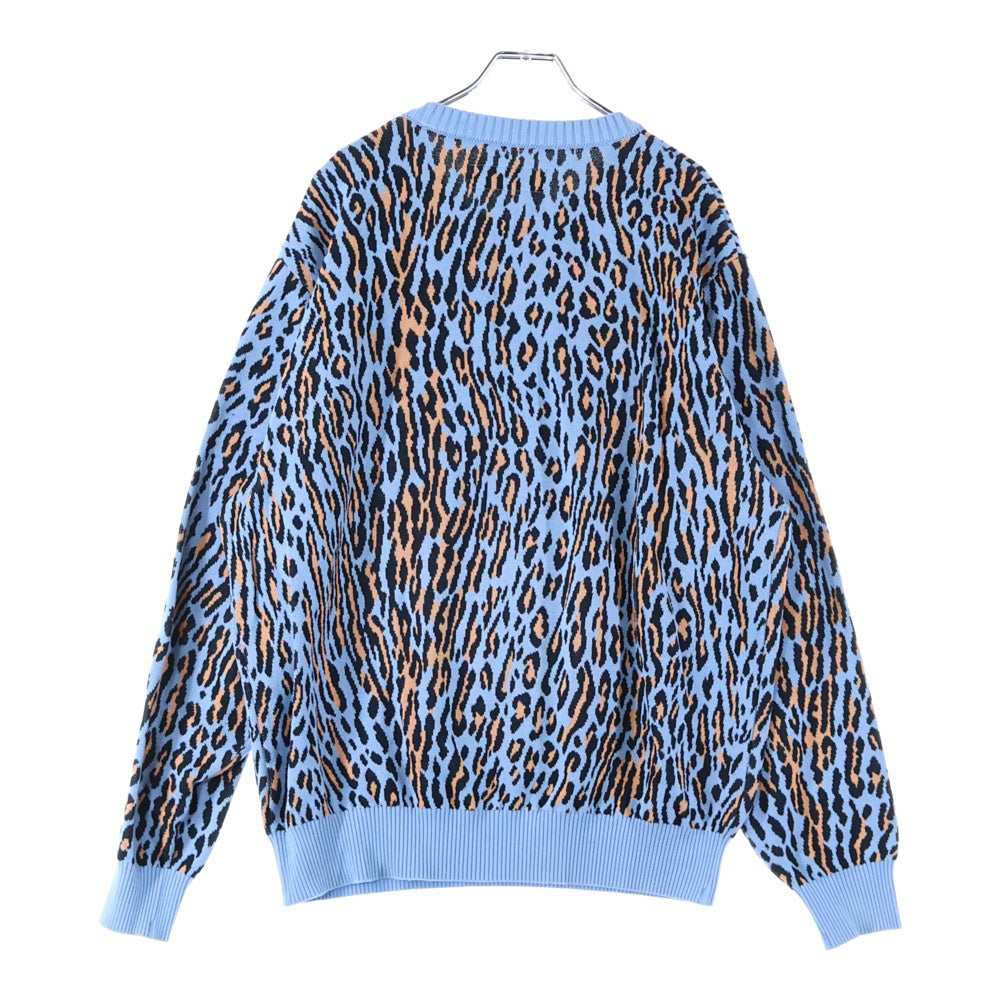 WACKO MARIA(ワコマリア) 25SS LEOPARD JACQUARD KNIT SWEATER レオパード柄 ジャガード クルーネック ニット セーター ブルー