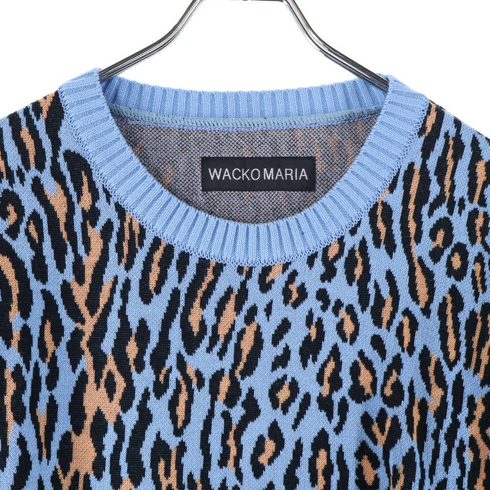 WACKO MARIA(ワコマリア) 25SS LEOPARD JACQUARD KNIT SWEATER レオパード柄 ジャガード クルーネック ニット セーター ブルー