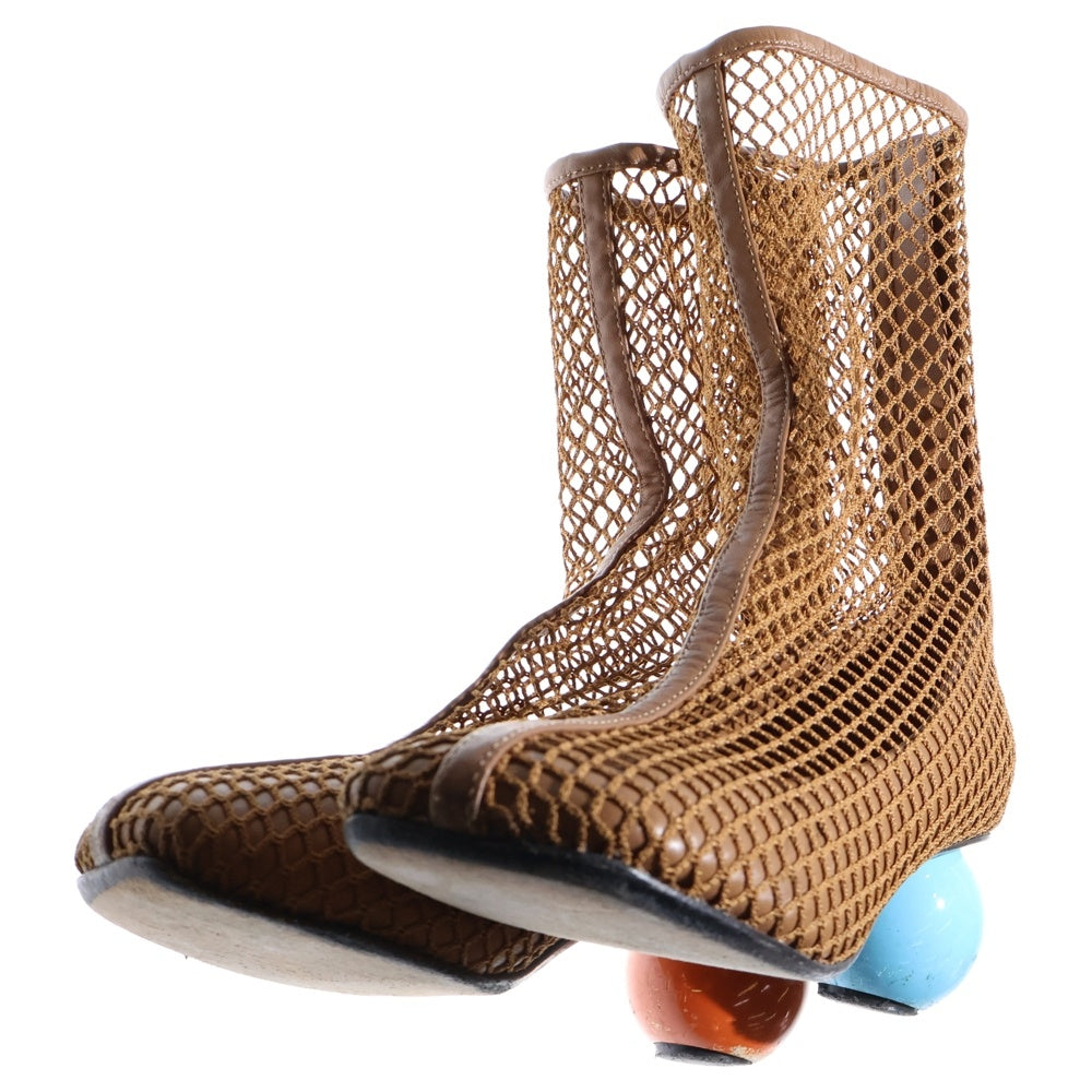 MAISON MIHARAYASUHIRO(メゾンミハラヤスヒロ) ビリヤードボールヒール スクエアトゥ バックジップ ハイカットシューズ パンプス ブラウン レディース B08FW704