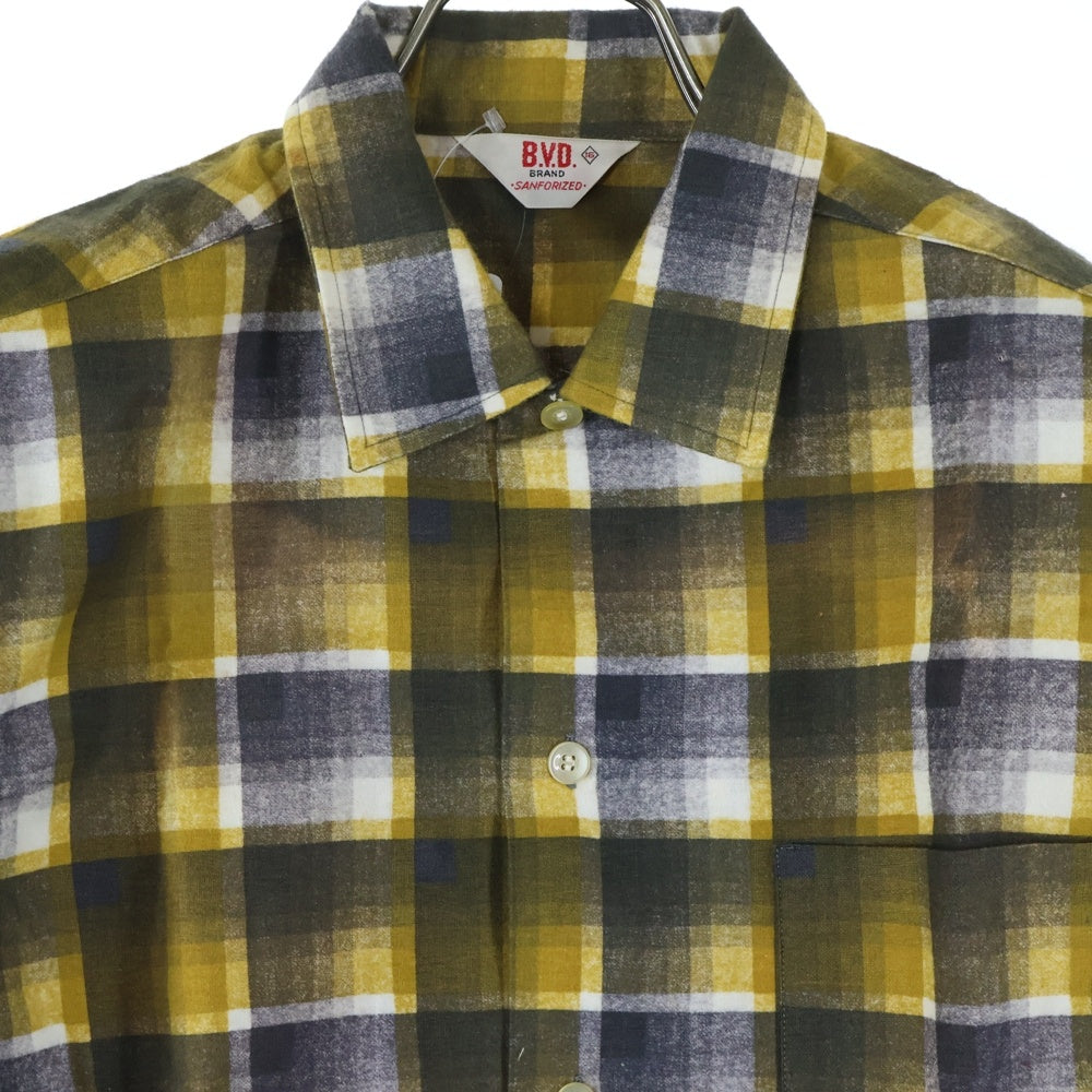 VINTAGE(ヴィンテージ) 50-60S VINTAGE B.V.D. ヴィンテージ チェック柄 コットン ボックスカット 長袖シャツ イエロー