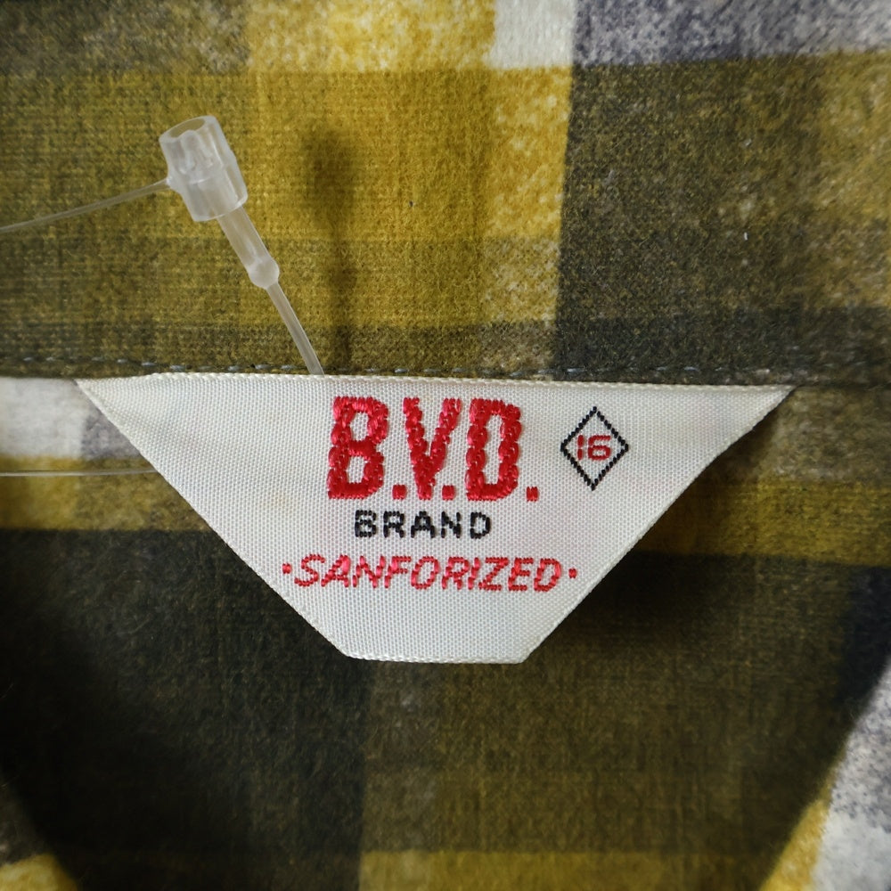 VINTAGE(ヴィンテージ) 50-60S VINTAGE B.V.D. ヴィンテージ チェック柄 コットン ボックスカット 長袖シャツ イエロー