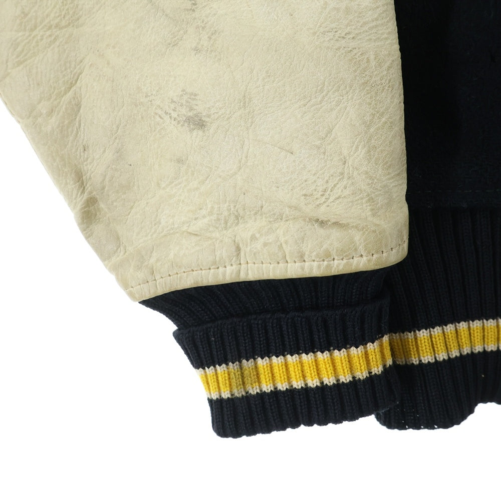 VINTAGE(ヴィンテージ) 50-60S VINTAGE Whiting ヴィンテージ ホワイティング 袖レザー レタードワッペン バーシティージャケット スタジャン ブラック/イエロー/アイボリー