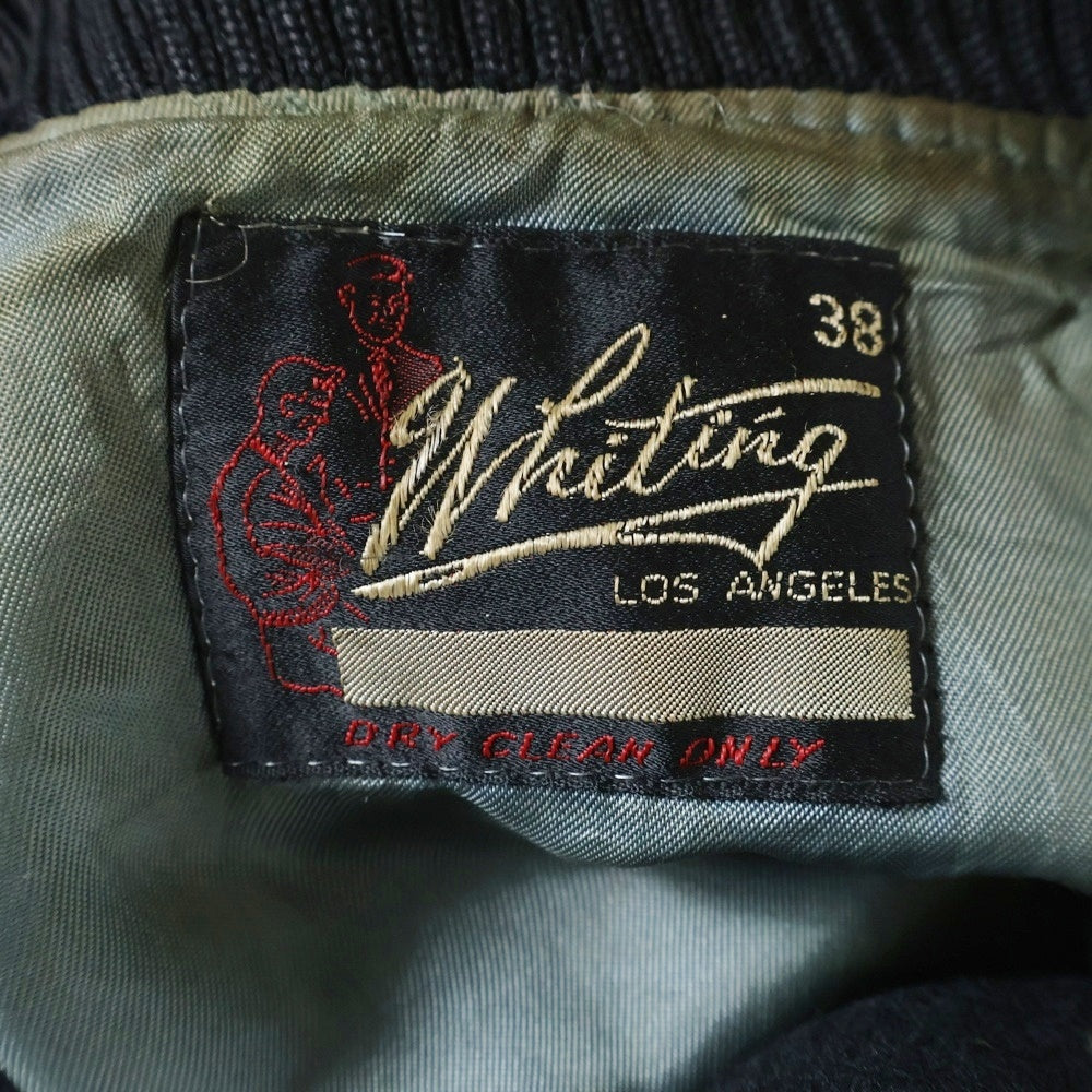 VINTAGE(ヴィンテージ) 50-60S VINTAGE Whiting ヴィンテージ ホワイティング 袖レザー レタードワッペン バーシティージャケット スタジャン ブラック/イエロー/アイボリー