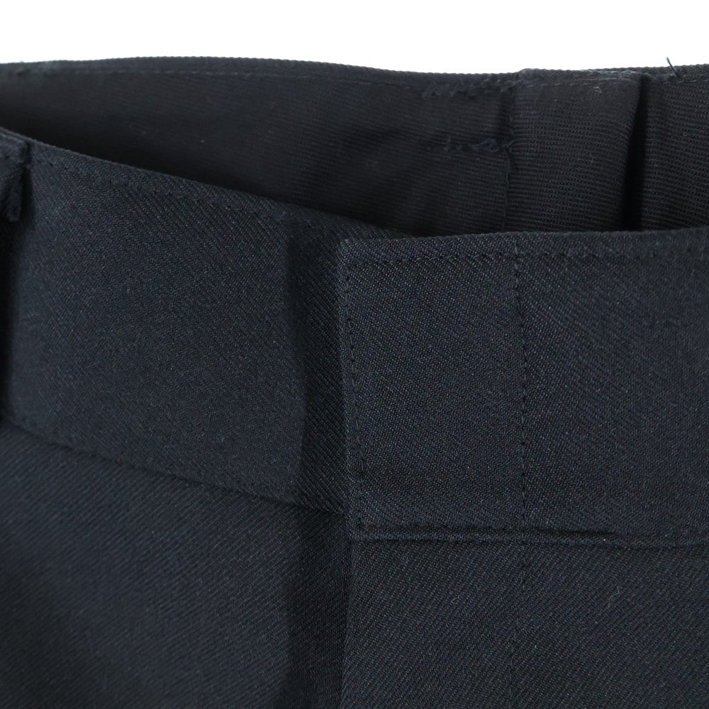 NO BRAND(ノーブランド) double ダブル polyester pants ポリエステル センタープレス スラックスパンツ ブラック