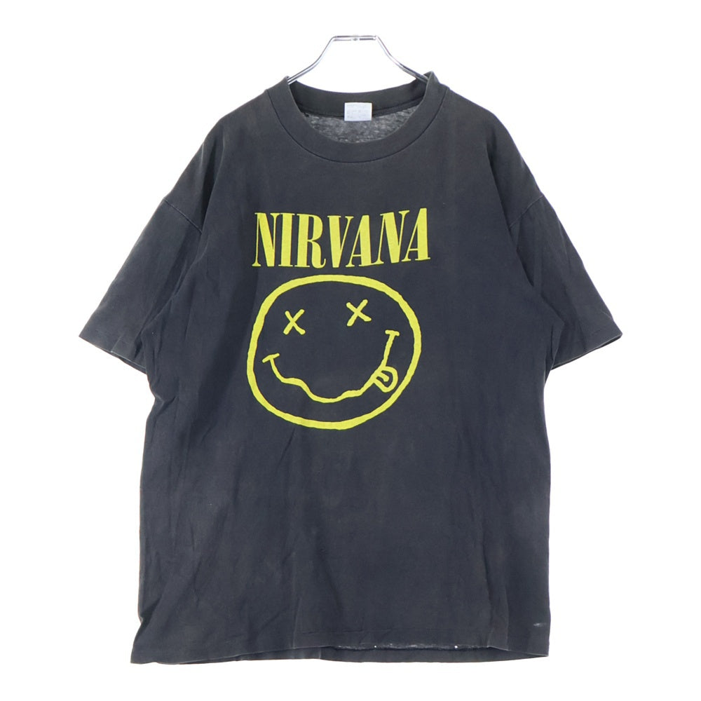VINTAGE(ヴィンテージ) 90S VINTAGE NIRVANA SMILE STEDMAN ヴィンテージ USA製 ニルヴァーナ スマイル 両面プリント クルーネック 半袖Tシャツ カットソー ブラック