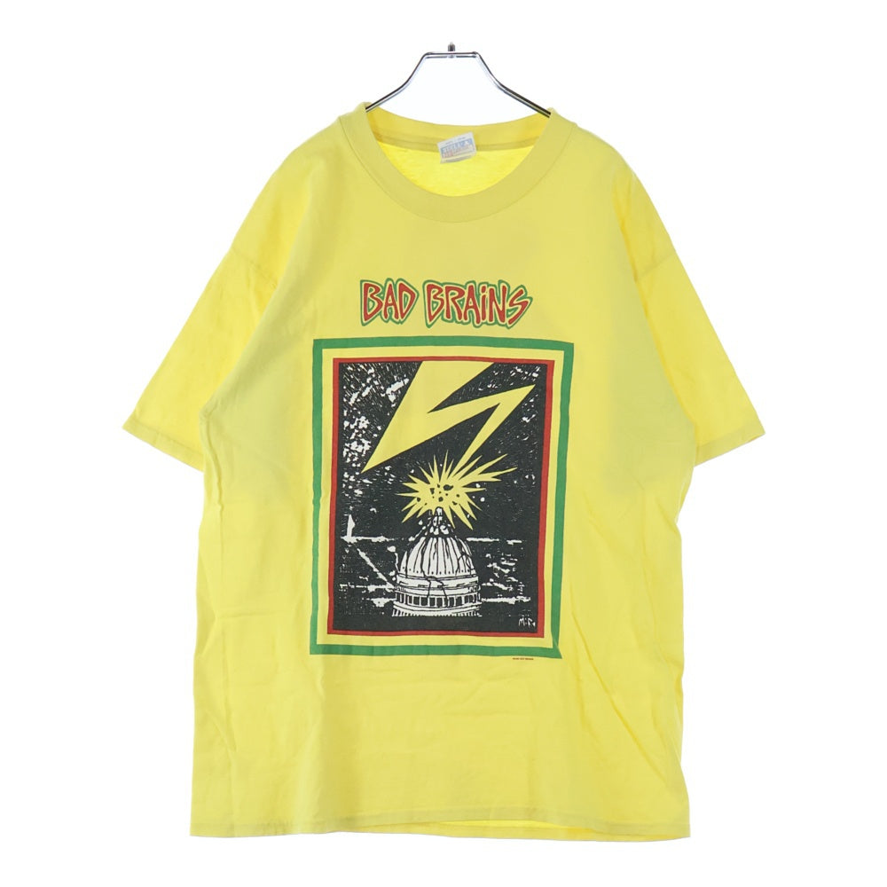 VINTAGE(ヴィンテージ) 90S VINTAGE BAD BRAINS 1995 TRASH RECORDS HANES ヴィンテージ USA製 バッドブレインズ トラッシュレコーズ 両面プリント クルーネック 半袖Tシャツ イエロー
