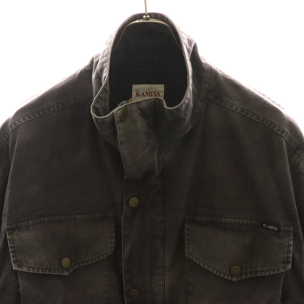 KAMIYA(カミヤ) 25SS STAIN BLOUSON ステイン ダブルフラップポケット ドローストリング付き ジップアップ デニムブルゾン ブラック G14BL024