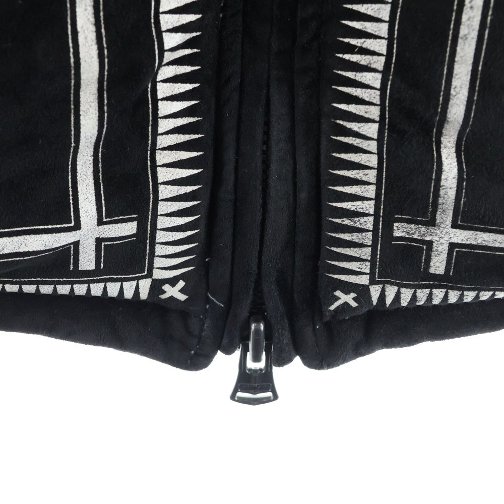 ISAMU KATAYAMA BACKLASH(イサムカタヤマバックラッシュ) 22AW KANGAROO SUEDE CROSS PRINT DOWN VEST カンガルースウェードレザー クロスプリント柄 フーデッドダウンベスト ブラック 1997-01