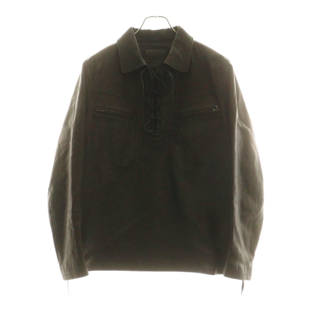 ISAMU KATAYAMA BACKLASH(イサムカタヤマバックラッシュ) 25SS DEERSKIN LACE-UP PULLOVER SHIRT JACKET ディアスキン レースアッププルオーバーシャツジャケット ブラック 2142-02