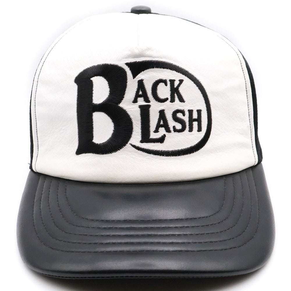ISAMU KATAYAMA BACKLASH(イサムカタヤマバックラッシュ) ステアレザー メッシュトラッカーキャップ 帽子 ブラック/ホワイト 709-01