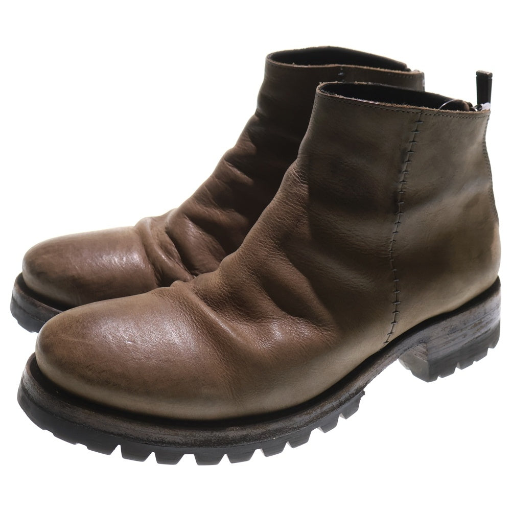 Portaille(ポルタユ) サイドステッチ バックジッパー レザーショートドレープブーツ グレー M46OL-L4VIB1100