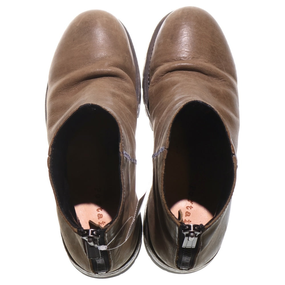 Portaille(ポルタユ) サイドステッチ バックジッパー レザーショートドレープブーツ グレー M46OL-L4VIB1100