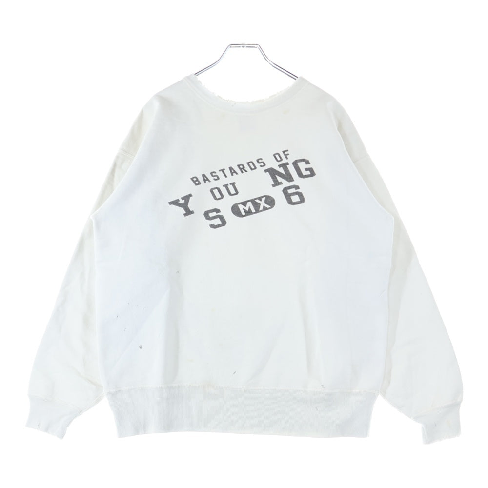 SAINT MICHAEL(セントマイケル) 25SS ×BerBerjin BJ CREW NECK SWEAT ベルベルジン フロント染み込みプリント ダメージ加工 クルーネックスウェット ホワイト SM-HR8-0000-C38