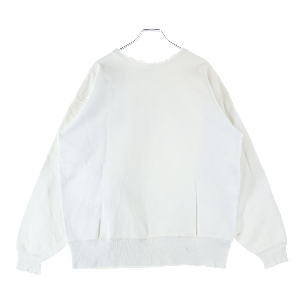 SAINT MICHAEL(セントマイケル) 25SS ×BerBerjin BJ CREW NECK SWEAT ベルベルジン フロント染み込みプリント ダメージ加工 クルーネックスウェット ホワイト SM-HR8-0000-C38