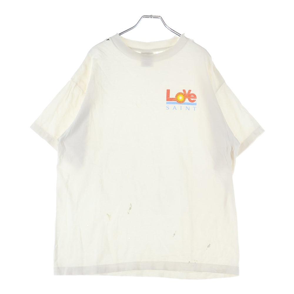 SAINT MICHAEL(セントマイケル) 25SS SS TEE LOVE ダメージ加工 フロントプリントTシャツ 半袖クルーネックカットソー ホワイト SM-HR8-0000-024