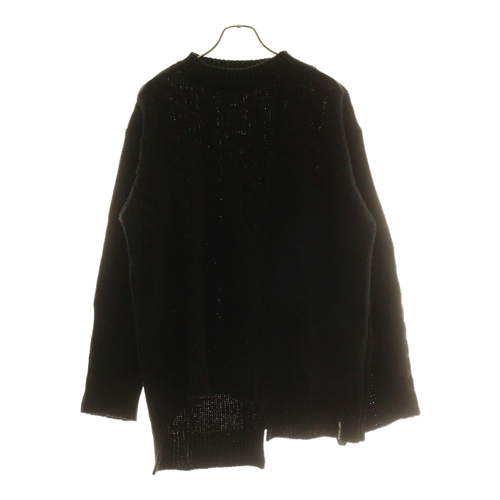 ISAMU KATAYAMA BACKLASH(イサムカタヤマバックラッシュ) パッチワーク加工 アクリル混 クルーネックウールニットセーター ブラック KN-770-01