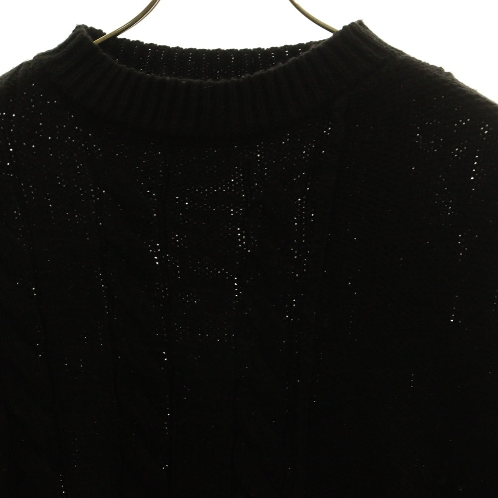 ISAMU KATAYAMA BACKLASH(イサムカタヤマバックラッシュ) パッチワーク加工 アクリル混 クルーネックウールニットセーター ブラック KN-770-01