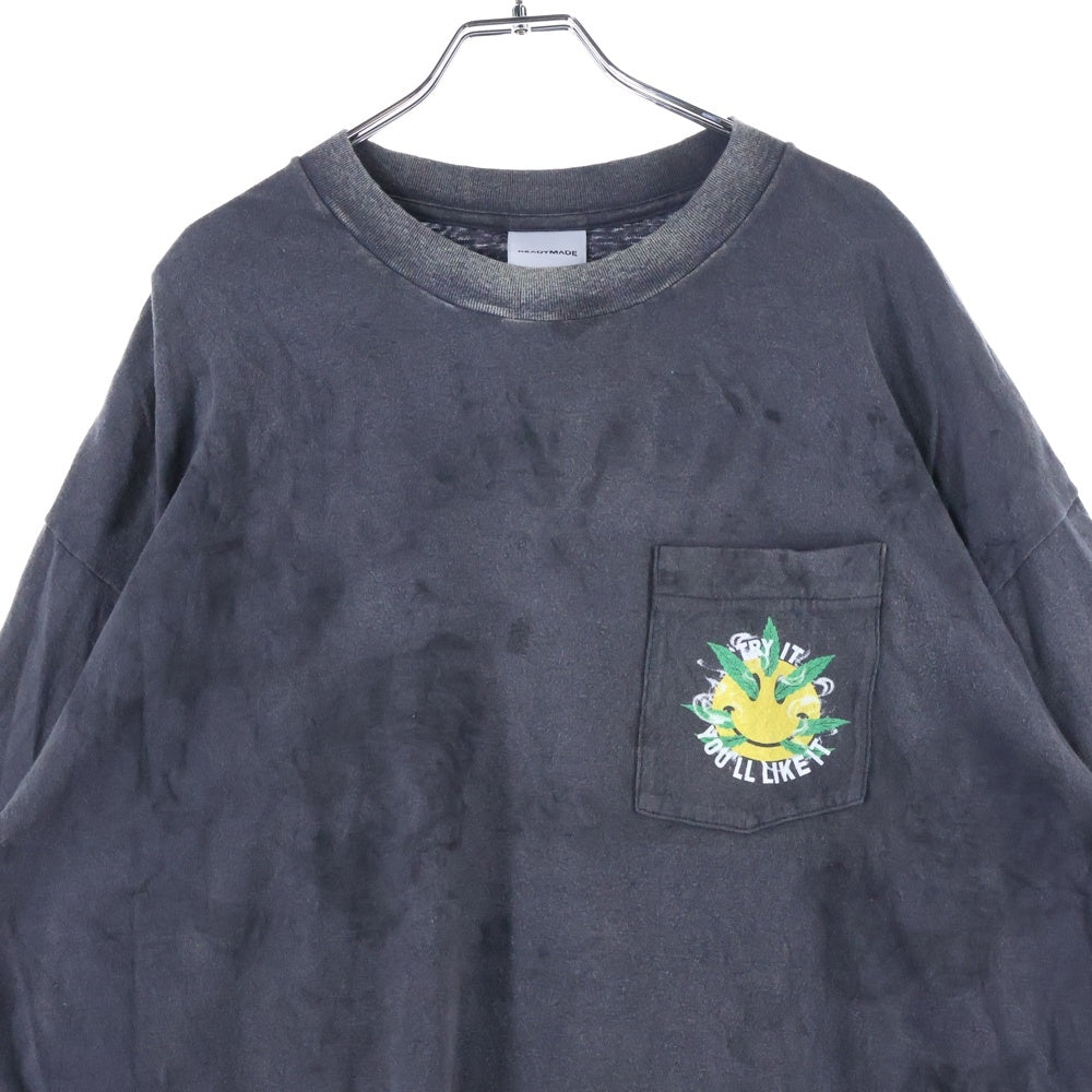 READY MADE(レディメイド) 24AW LS T-SHIRT SNAKE ダメージ加工 スネイクプリント ポケットTシャツ 長袖クルーネックカットソー ブラック RE-CO-BK-00-00-282