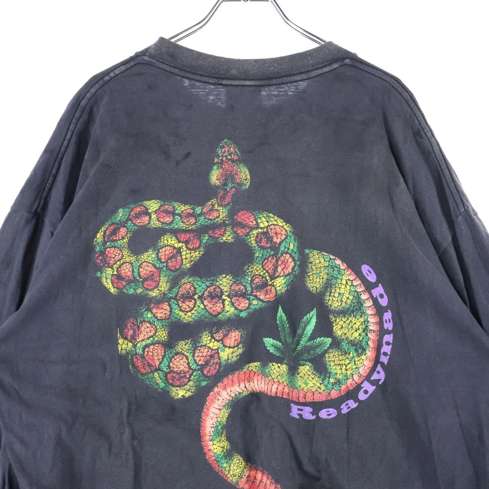 READY MADE(レディメイド) 24AW LS T-SHIRT SNAKE ダメージ加工 スネイクプリント ポケットTシャツ 長袖クルーネックカットソー ブラック RE-CO-BK-00-00-282