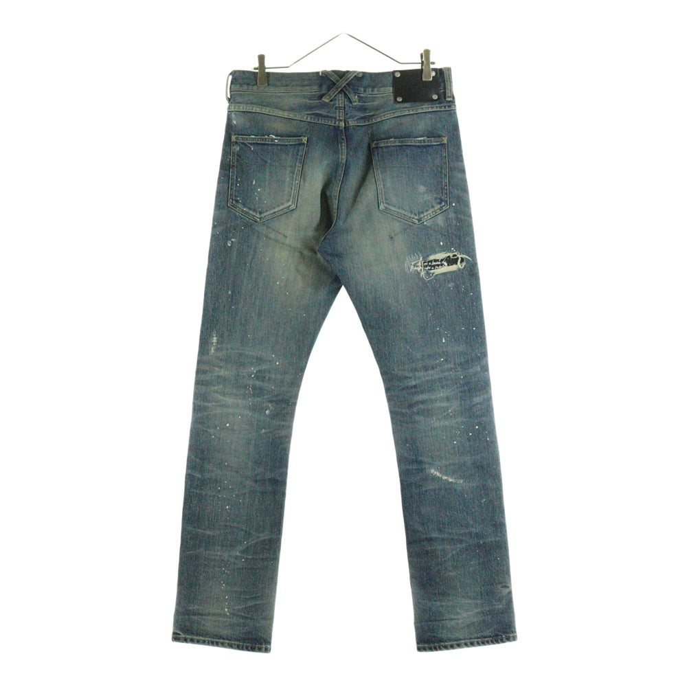 ISAMU KATAYAMA BACKLASH(イサムカタヤマバックラッシュ) 24SS ×KOSUKE MATSUI ストレッチ紺セルヴィッチ ストレートデニムパンツ ダメージ加工 ボタンフライ D-701-KO