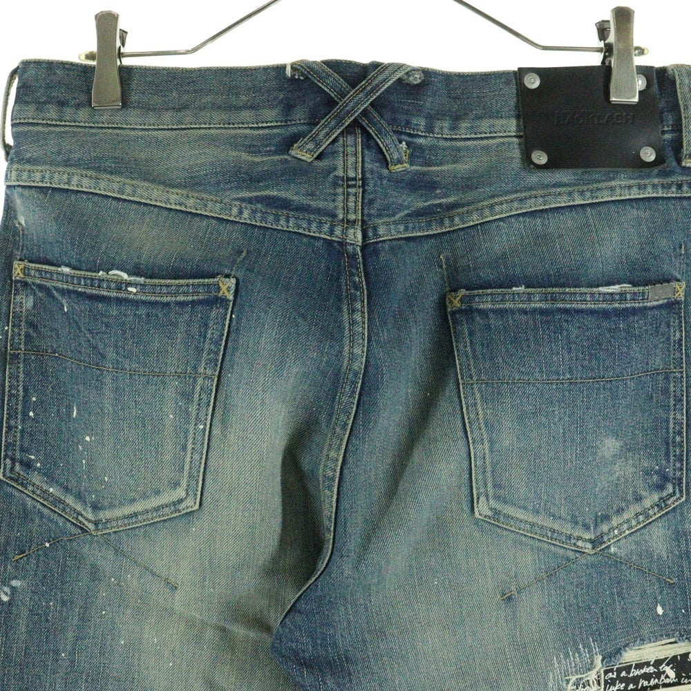 ISAMU KATAYAMA BACKLASH(イサムカタヤマバックラッシュ) 24SS ×KOSUKE MATSUI ストレッチ紺セルヴィッチ ストレートデニムパンツ ダメージ加工 ボタンフライ D-701-KO