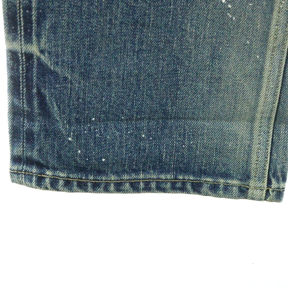 ISAMU KATAYAMA BACKLASH(イサムカタヤマバックラッシュ) 24SS ×KOSUKE MATSUI ストレッチ紺セルヴィッチ ストレートデニムパンツ ダメージ加工 ボタンフライ D-701-KO