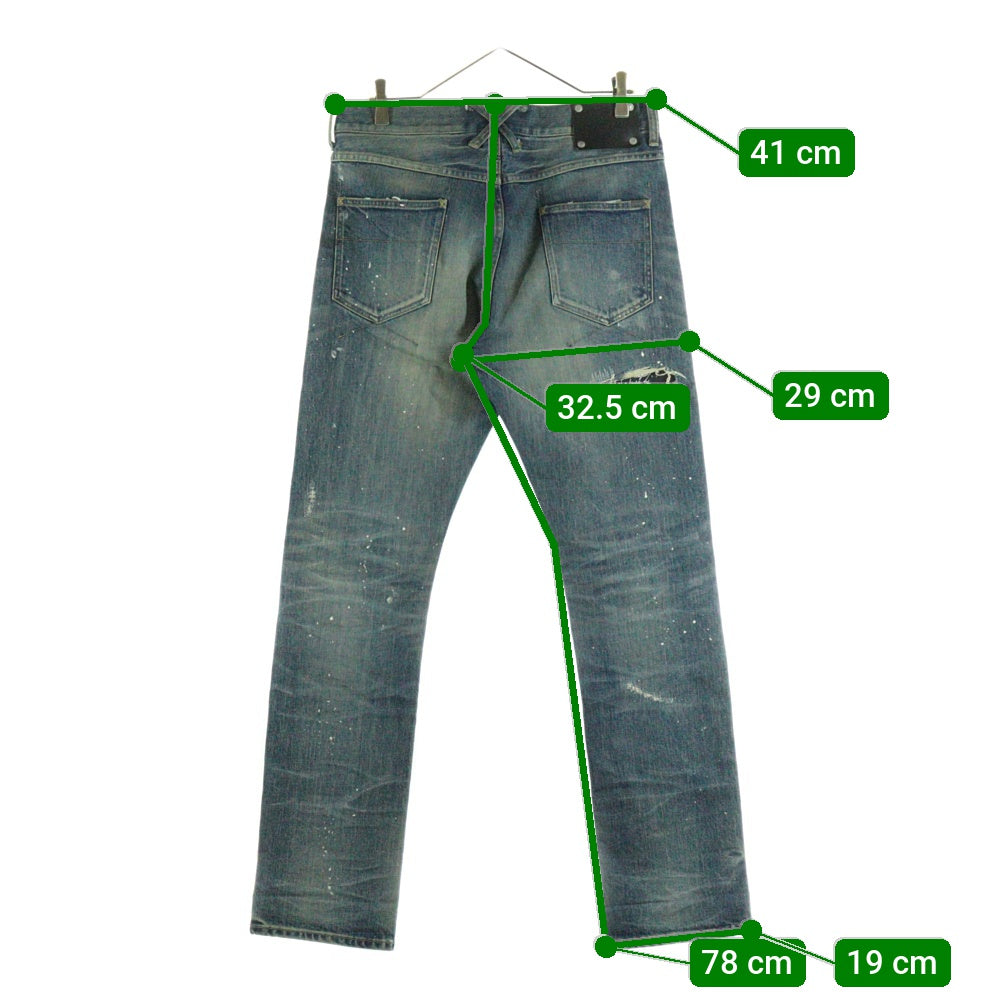 ISAMU KATAYAMA BACKLASH(イサムカタヤマバックラッシュ) 24SS ×KOSUKE MATSUI ストレッチ紺セルヴィッチ ストレートデニムパンツ ダメージ加工 ボタンフライ D-701-KO