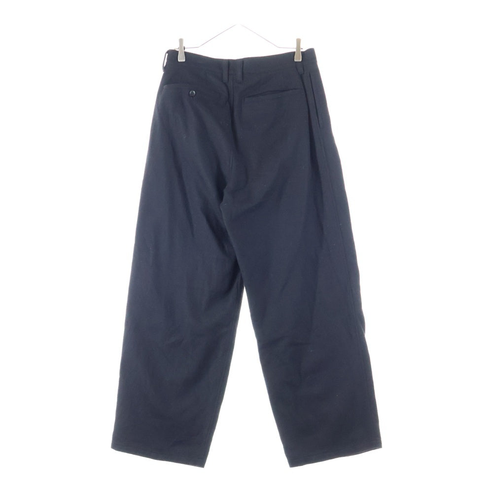 ISAMU KATAYAMA BACKLASH(イサムカタヤマバックラッシュ) WOOL FLANNEL WIDE PANTS GARMENT WASH atoウォッシュ加工 ウールフランネル ワイドパンツ スラックス ブラック 2132-02