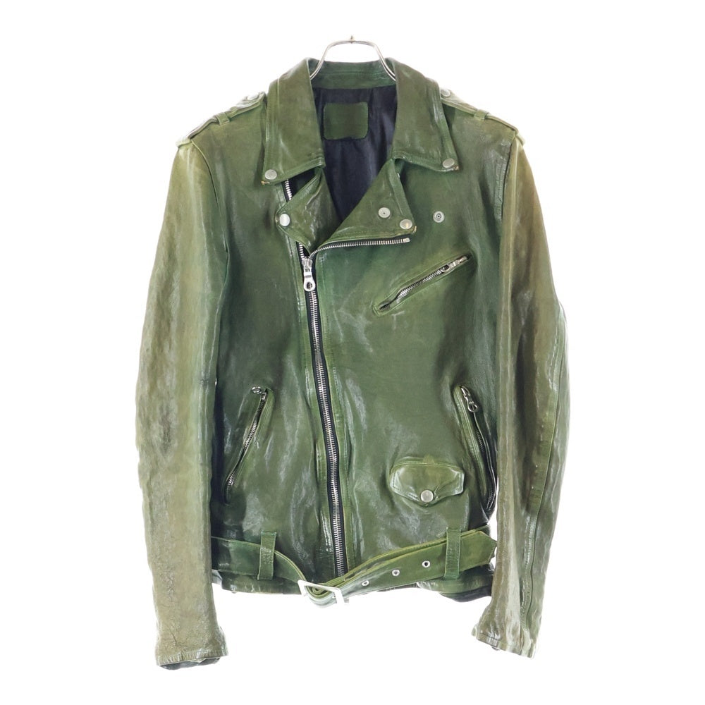 ISAMU KATAYAMA BACKLASH(イサムカタヤマバックラッシュ) 19AW JAPAN CALF FLEET WOOD ジャパンカーフ 製品染 タンニン染 ダブルライダースレザージャケット グリーン 1498-03