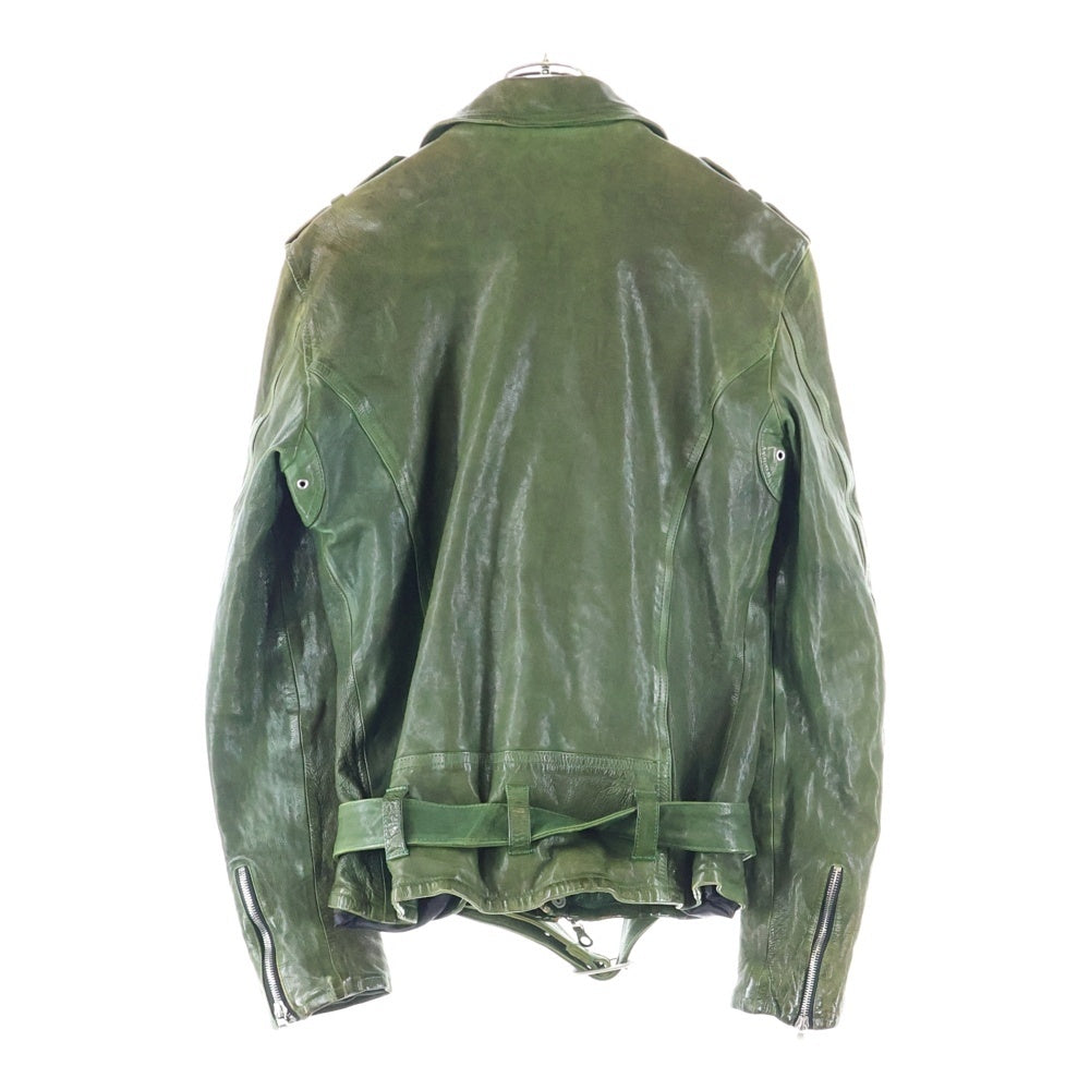 ISAMU KATAYAMA BACKLASH(イサムカタヤマバックラッシュ) 19AW JAPAN CALF FLEET WOOD ジャパンカーフ 製品染 タンニン染 ダブルライダースレザージャケット グリーン 1498-03