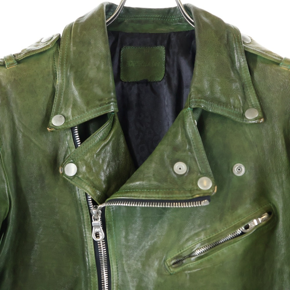 ISAMU KATAYAMA BACKLASH(イサムカタヤマバックラッシュ) 19AW JAPAN CALF FLEET WOOD ジャパンカーフ 製品染 タンニン染 ダブルライダースレザージャケット グリーン 1498-03