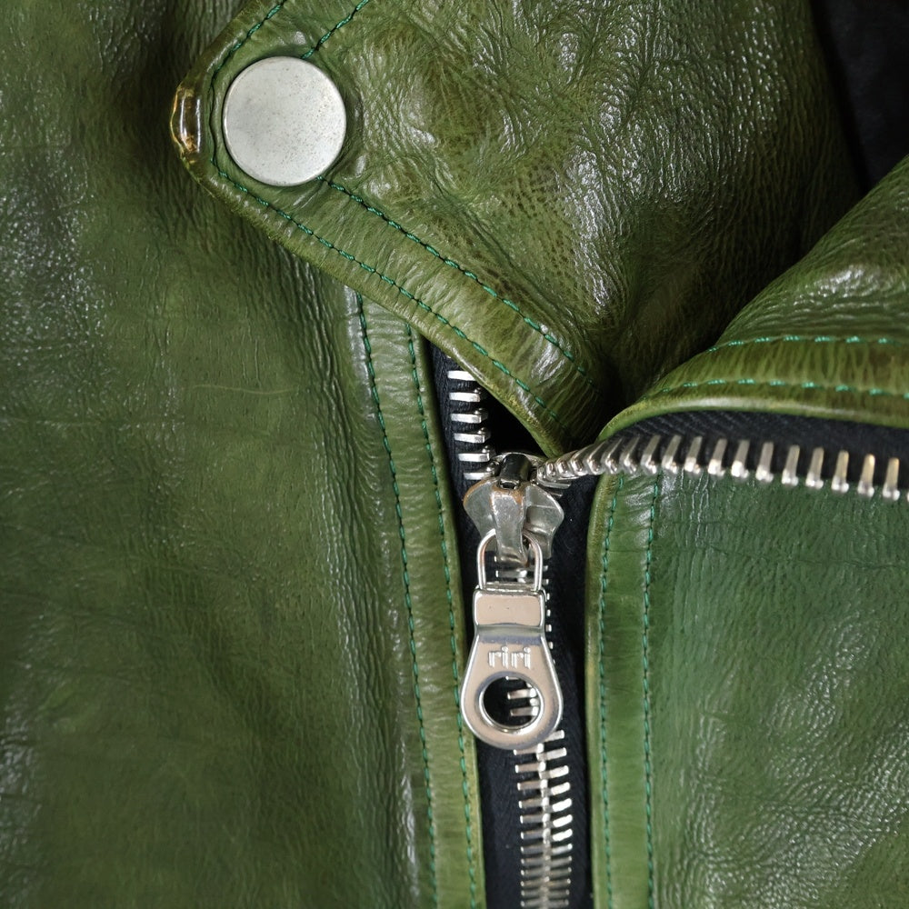 ISAMU KATAYAMA BACKLASH(イサムカタヤマバックラッシュ) 19AW JAPAN CALF FLEET WOOD ジャパンカーフ 製品染 タンニン染 ダブルライダースレザージャケット グリーン 1498-03
