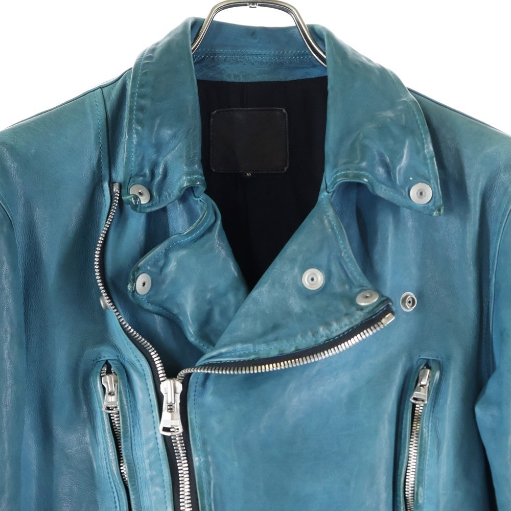 ISAMU KATAYAMA BACKLASH(イサムカタヤマバックラッシュ) JAPAN CALF NATURAL DYED GARMENT-WASH DOUBLE RIDERS ジャパンカーフ 製品染め洗い ダブルライダース レザージャケット ブルー 1927-01