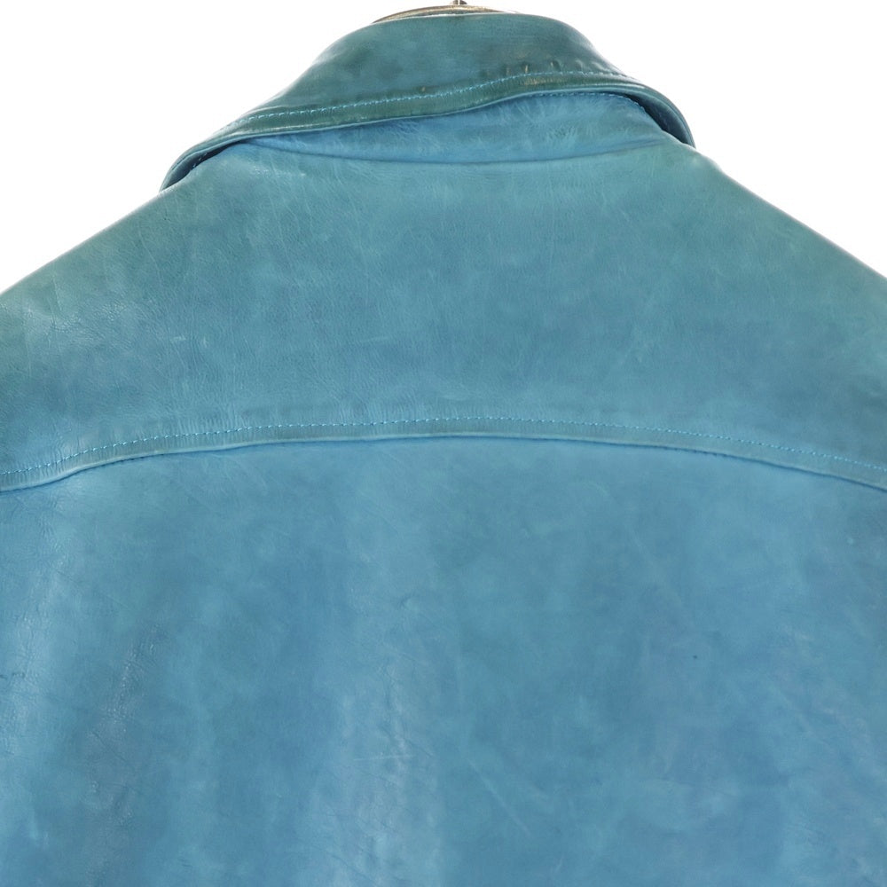 ISAMU KATAYAMA BACKLASH(イサムカタヤマバックラッシュ) JAPAN CALF NATURAL DYED GARMENT-WASH DOUBLE RIDERS ジャパンカーフ 製品染め洗い ダブルライダース レザージャケット ブルー 1927-01