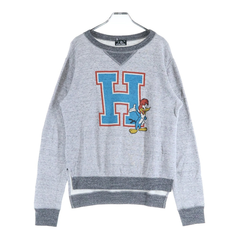 HYSTERIC GLAMOUR(ヒステリックグラマー) ウッディウッドペッカー ロゴプリント クルーネック スウェットトレーナー グレー 0153CS04