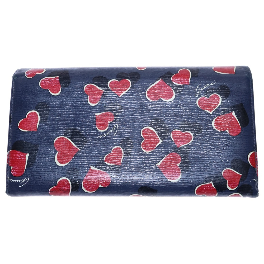 GUCCI(グッチ) ハートビートプリント コンチネンタル ロングウォレット 財布 ネイビー/レッド 309702