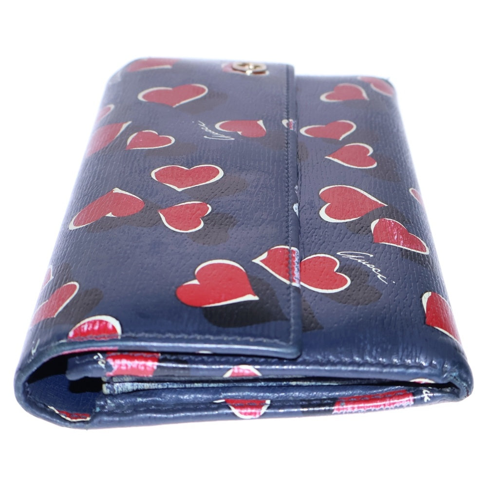 GUCCI(グッチ) ハートビートプリント コンチネンタル ロングウォレット 財布 ネイビー/レッド 309702