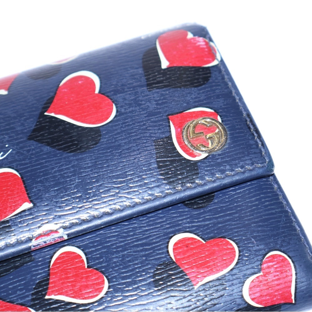 GUCCI(グッチ) ハートビートプリント コンチネンタル ロングウォレット 財布 ネイビー/レッド 309702