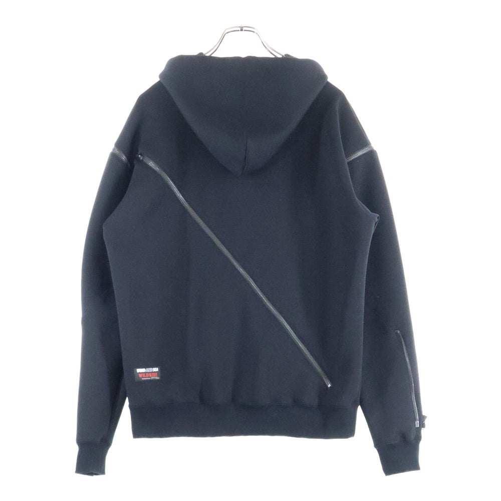 WILDSIDE YOHJI YAMAMOTO(ワイルドサイド ヨウジ ヤマモト) ×WIND AND SEA Multi Zipper Hoodie ウィンダンシー マルチジッパーデザイン プルオーバーパーカー ブラック